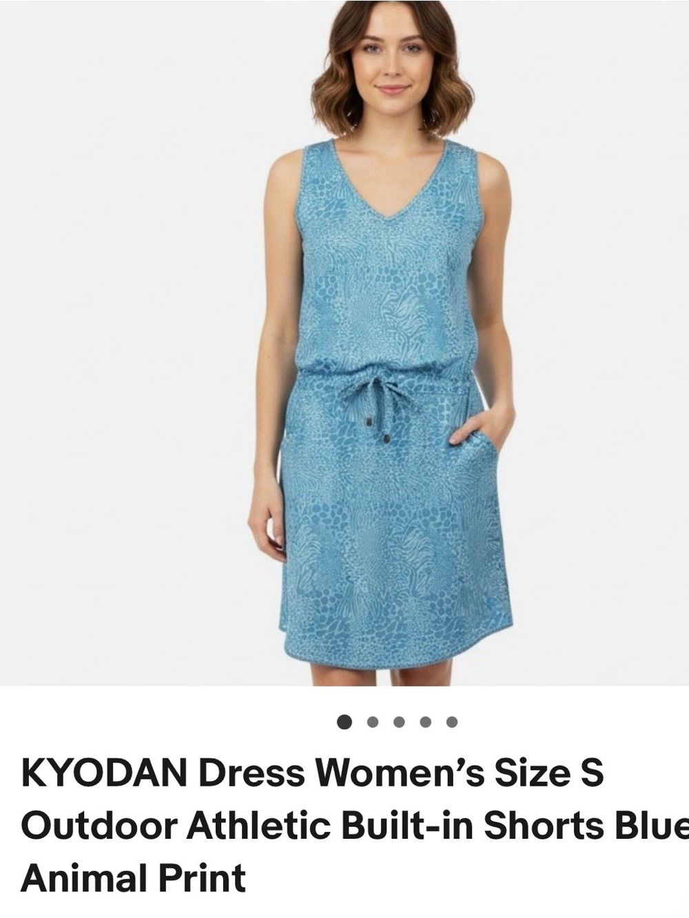 Kyodan Teal Blue V‑Neck Sleeveless Animal‑Print Mini Dress